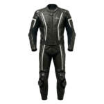 Men's Black & White One Piece Motorbike Leather Suit – 100% Genuine Cowhide | Leathiques